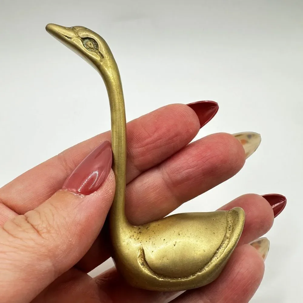 Vintage Mid-Century Mod brass goose ring holder, paper weight,‎ figurine!